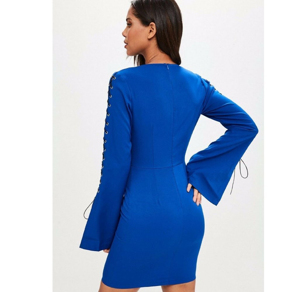 NEW Blue Lace-Up Sleeve Sexy Date Night Dress Size XS/SZ 2 - Picture 3 of 3